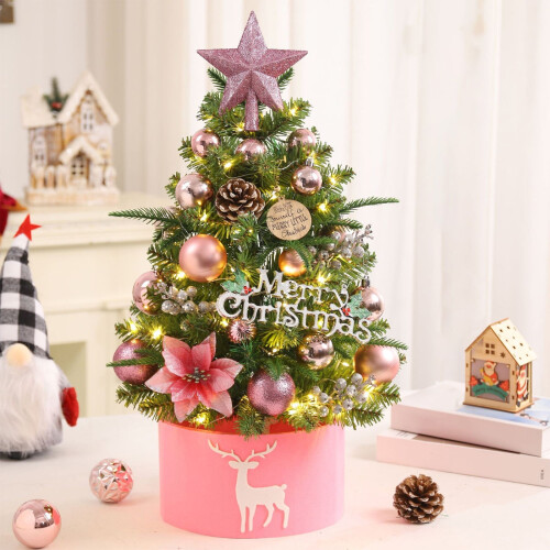 Mini Desktop Christmas Tree with LED Lights Pink 17.7in 2