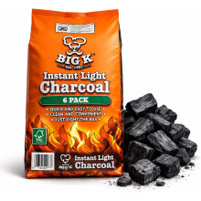 Big K Instant Light Lumpwood Charcoal Bags - 6x1kg BBQ Coals Instant Bags are ea