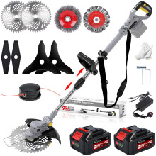 Cordless Grass Trimmer, Cordless Strimmer with 5 Types of Blades and 2 x 4.0Ah Battery, 21V Strimmer, Cutting width 25cm, for Lawn Garden Pruning (Li