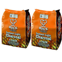 Bigg K Instant Light Lumpwood - 4 Packs (8 x 1kg Bags) | Natural BBQ Charcoal for Grilling | Fast Ignition & High Heat | Long-Lasting Burn | 100% Har