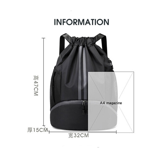 Black drawstring sports backpack water-resistant 1 pack 2
