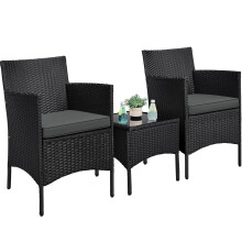 Yaheetech 3-Piece Rattan Garden Set, Outdoor Patio Conversation Furniture, Woven Chairs & 1 Side Table with Cushions for Bistro/Porch/Garden/Deck/Cou