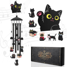 Meng Jiaran Black Cat Wind Chimes for Outside Metal Windchimes for Cats Lovers, 35 Inch Wind Chime Garden Decor for Cat Memorial, Birthday Gifts for