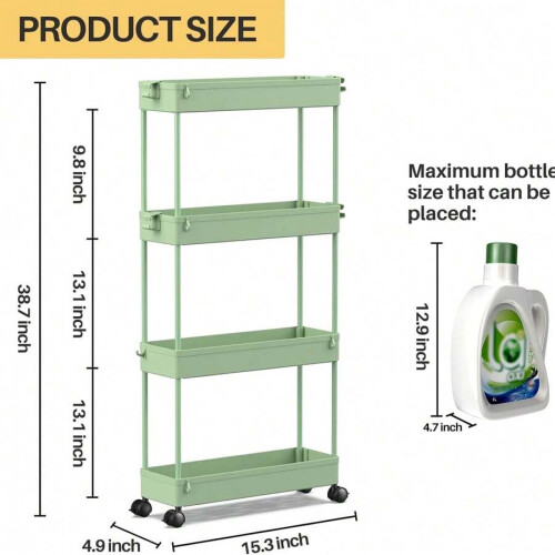 Slim 4-tier rolling storage cart for bathroom kitchen 2