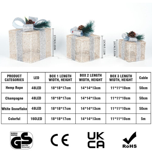 Christmas Lighted Gift Boxes Set White 3PCS 1