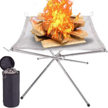 Portable Fire Pit,Folding Camping Fire Pit with Carry Bag Small Size 42cm Stainless Steel Mesh Firepits for Outdoors Garden Picnic Barbecue CampingEs