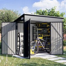 Aoxun 8 x 4ft Outdoor Storage Shed, Bike Storage Shed Waterproof with Triple Lockable Door, Metal Shed, Garden Storage Tool House for Outdoor, Garden