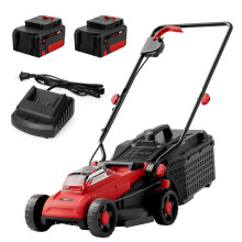 MZK 20V 34cm Brushless Cordless Lawnmower, Lightweight Push Mower with 4 Cutting Heights, 31L Grass Collection Box, 2x 4.0Ah Batteries & Charger Incl