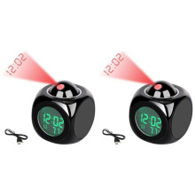 2X Elektronische Projektionsuhr Englische Uhr, Projektionsuhr Multifunktionswecker, LCD-Projektionswecker Schwarz