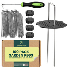 Green Haven Garden Pegs Buffer Bundle 100 Pack - Heavy Duty Garden Pegs for Weed