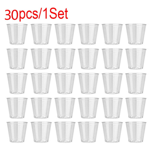 Engangs, klare plastshotglass, 30 stk. 2