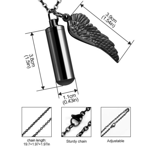 Κολιέ Cylinder Ashes με φτερά αγγέλου από ανοξείδωτο ατσάλι 1