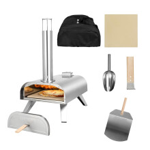 George Foreman Outdoor 12 Inch Wood Pellet Portable Wood Fired Pizza Oven Stainless Steel with Paddle and Carry Bag, BBQ Oven & Smoker, Foldable Legs