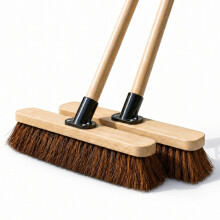 18” Outdoor Yard Broom with Wooden Handle Stiff Bassine Hard Bristle with Durable Support Bracket Garden Brush Heavy Duty Broom for Driveways, Sidew