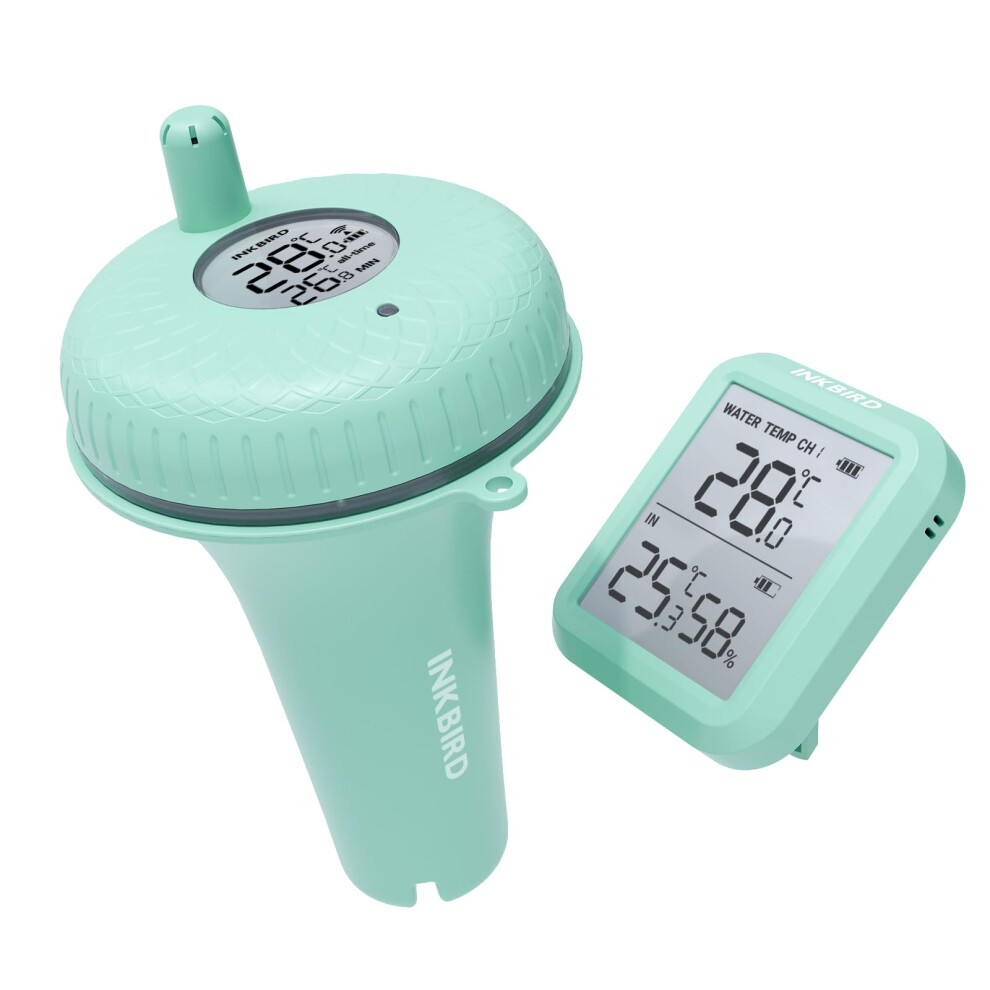 Inkbird Wireless Digital Pool Thermometer Floating Easy Read, Ibs-P01r, With Indoor Temperature Humidity Monitor For Swimming Pools Hot Tubs Small Po