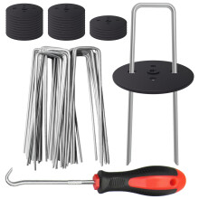 25 Weed Control Membrane Pegs + 25 Buffer Washer, 6 Inch 11 Gauge Galvanized U-Shaped Metal Garden Landscape Staples Weed Mat Yard Ground Pins for Se