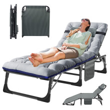 Meulbaty Folding Lounger – 200kg Weight Capacity, Foldable Guest Bed with Mattress, Side Pockets, Adjustable Headrest, and Backrest – Ideal for Of