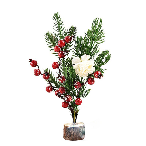 Mini sapin de Noël décoré de baies et de fleurs 1
