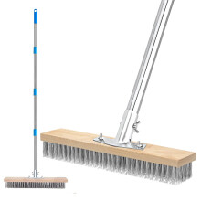Wire Broom Brush, 16 Inch Stainless Steel Garden Broom with 63" Long Handle, Heavy Duty Outdoor Floor Scrub Brush for Cleaning Weed Moss Algae on Pat