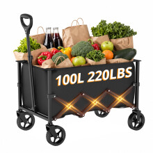 RYGEO 100L Festival Trolley on Wheels, Folding Wagon, Portable Camping Cart, Collapsible Foldable Trolly for Beach Outdoor Garden Picnic Shopping Fis