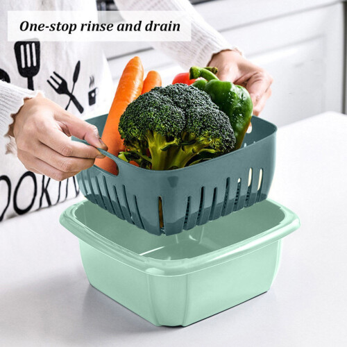 Cesta de drenaje de plástico de doble capa multifuncional para frutas y verduras. 2