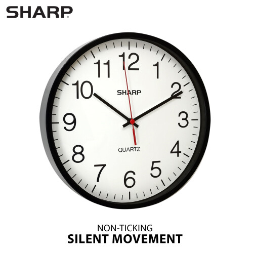 Sharp Analog Wall Clock Black 12 Inch Battery Operated 1