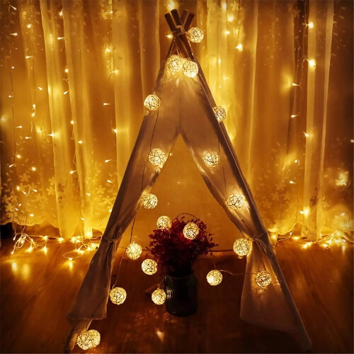 LEEYNEER Lichterkette mit 20 LED-Rattankugeln, 3 m 1