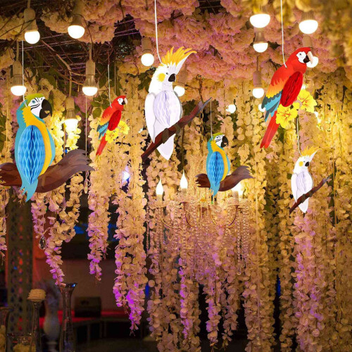 Decorazioni da appendere a forma di pappagallo hawaiano tropicale (12 pezzi) 2