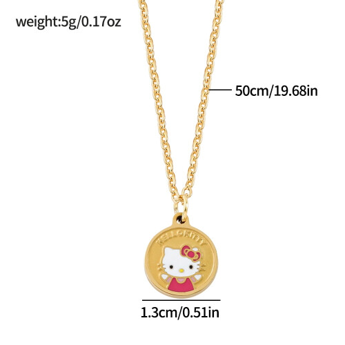 Collier pendentif rond doré Hello Kitty pour femme 1
