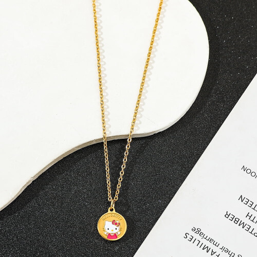 Collier pendentif rond doré Hello Kitty pour femme 2