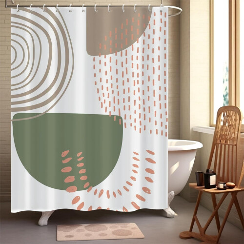 Boho Duschdraperi Grön Beige 72x72 Vattentät 2