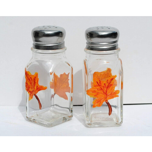 Autumn Orange Maple Leaf Pepper Shakers Set 2