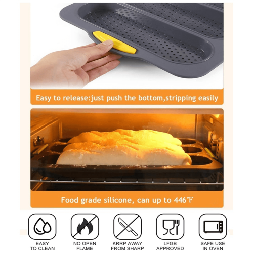 Molde de silicona para panecillos franceses o de perrito caliente, amarillo. 1