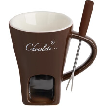 (Brown) Chocolate Ceramic Fondue Mug with Fork, Melting Chocolate Pot, Cheese Warmer Cup