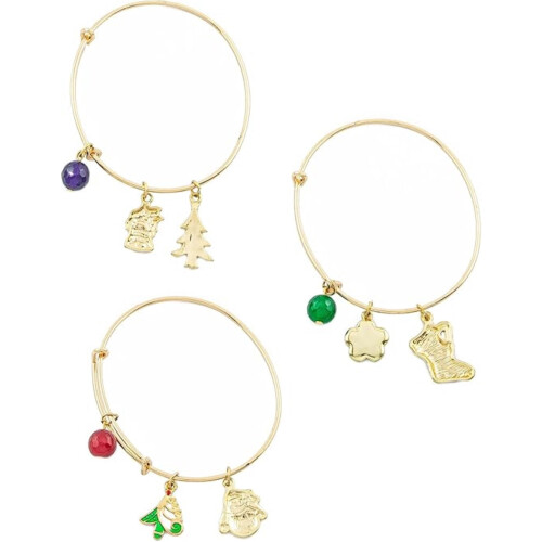Women's gold-toned bangle charm bracelet set 3 pcs 1