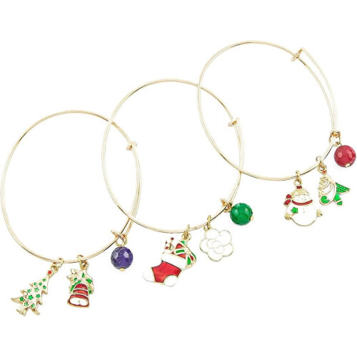 Women's gold-toned bangle charm bracelet set 3 pcs 2