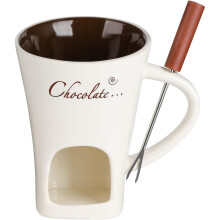 (White) Chocolate Ceramic Fondue Mug with Fork, Melting Chocolate Pot, Cheese Warmer Cup