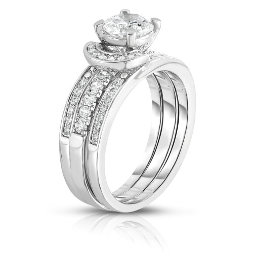 18k White Gold Interlock Ring and Band Set with Cubic 1