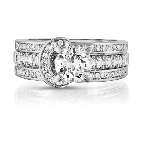 18k White Gold Micropave Interlock Ring Set with Cubic 2