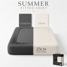 (Double, Charcoal + Cream) Pack of 2 | 25cm Extra Deep Soft Microfiber Fitted Sheet Summer Collection Bed Sheets in Single, Double & King Sizes