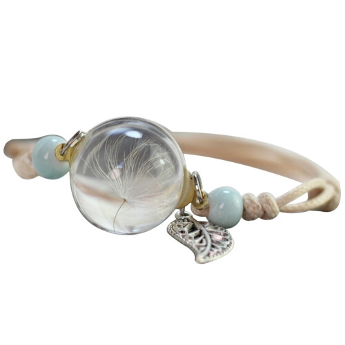 Feather Beads Dried Flower Charm Bracelet 1