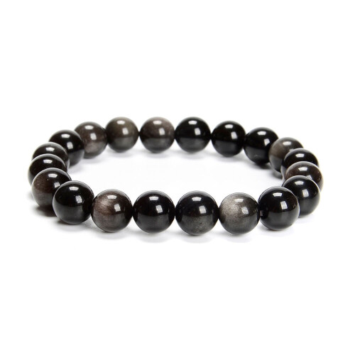 Silver obsidian round beaded bracelet 6/8/10mm 7.5 inch 3 2