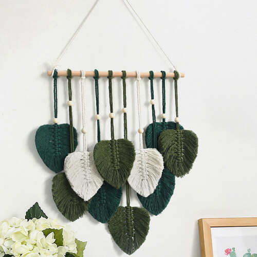Macrame Wall Hanging Leaves Boho Handmade Woven Tapestry 2