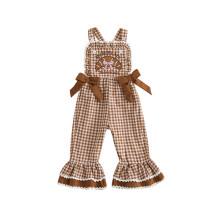 (18-24 Months, Khaki) Toddler Girls Thanksgiving Overalls Plaid Sleeveless Bell Bottom Romper