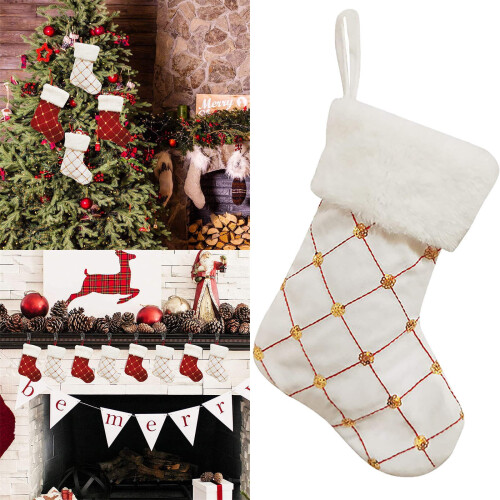 Hanging Glitter Sequins Tree Ornament White Red 6 pcs 1