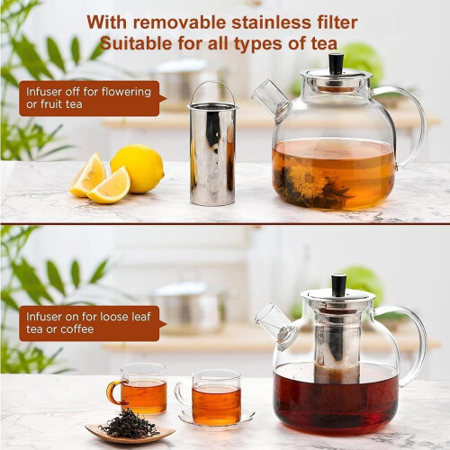 Glass teapot 1500 ml with detachable brewer 2