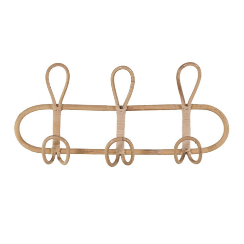 Wall Mounted Rattan Coat Rack with 3 Hooks 2