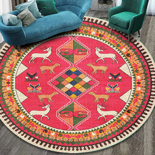 Covor rotund Boho Mandala, lavabil, antiderapant, 152 cm 2