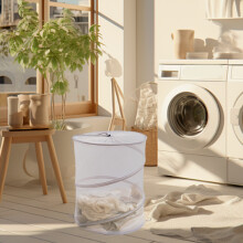 Collapsible Mesh Laundry Hamper with Handles and Storage Bag