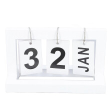 Standing Flip Wooden Desk Calendar Nordic Style Vintage Large Display Wooden Flip Calendar for Office Desktop Home Study Living Room White
